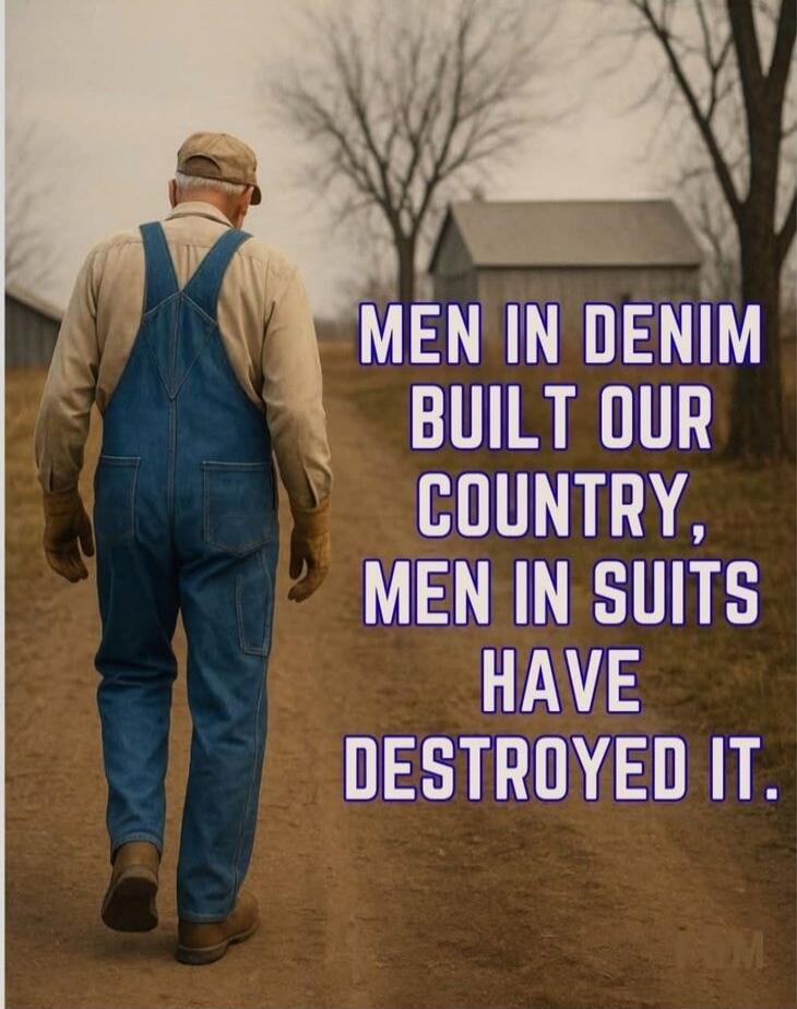 MEN IN DENIM BUILT OUR COUNTRY, MEN IN SUITS HAVE DESTROYED IT.