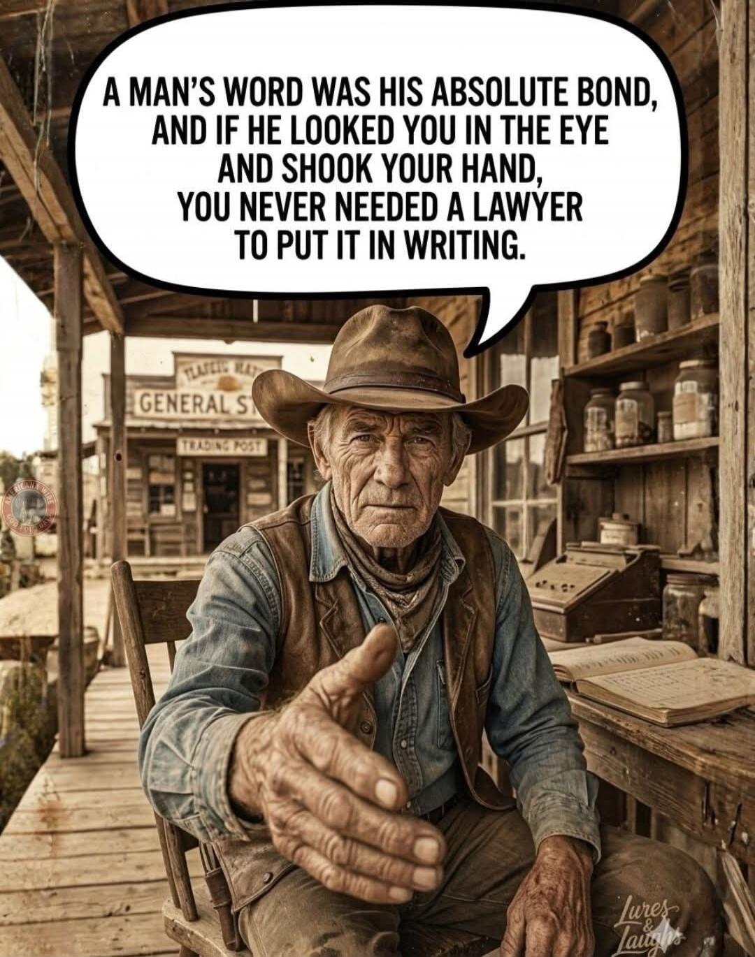 A man's word was his absolute bond, and if he looked you in the eye and shook your hand, you never needed a lawyer to put it in writing.