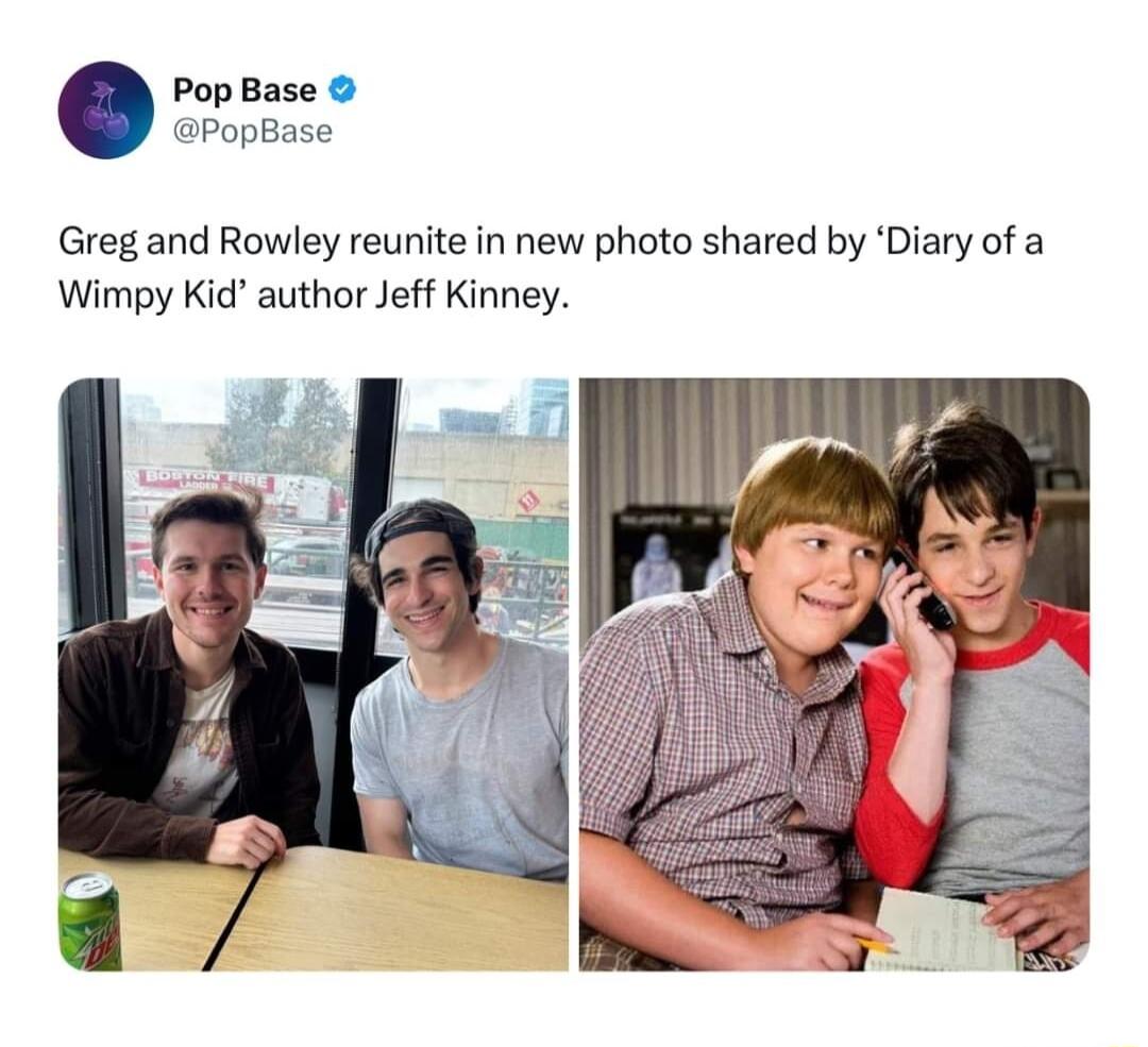 Pop Base aPopBase Greg and Rowley reunite in new photo shared by Diary of a Wimpy Kid author Jeff Kinney