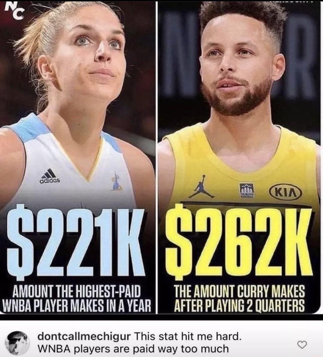 AMOUNT THE HIGHEST PAID THE AMOUNT CURRY MAKES WNBA PLAYER MAKES INAYEAR AFTER PLAYING 2 QUARTERS S dontcallmechigur This stat hit me hard WNBA players are paid way too much
