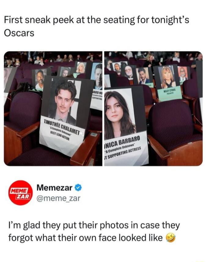 First sneak peek at the seating for tonights Oscars Memezar meme zar Im glad they put their photos in case they forgot what their own face looked like
