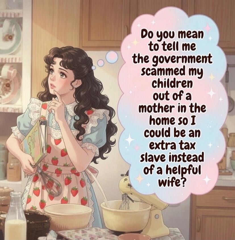 Do you mean to tell me the government scammed my children out of a mother in the home so I could be an extra tax slave instead of a helpful wife?