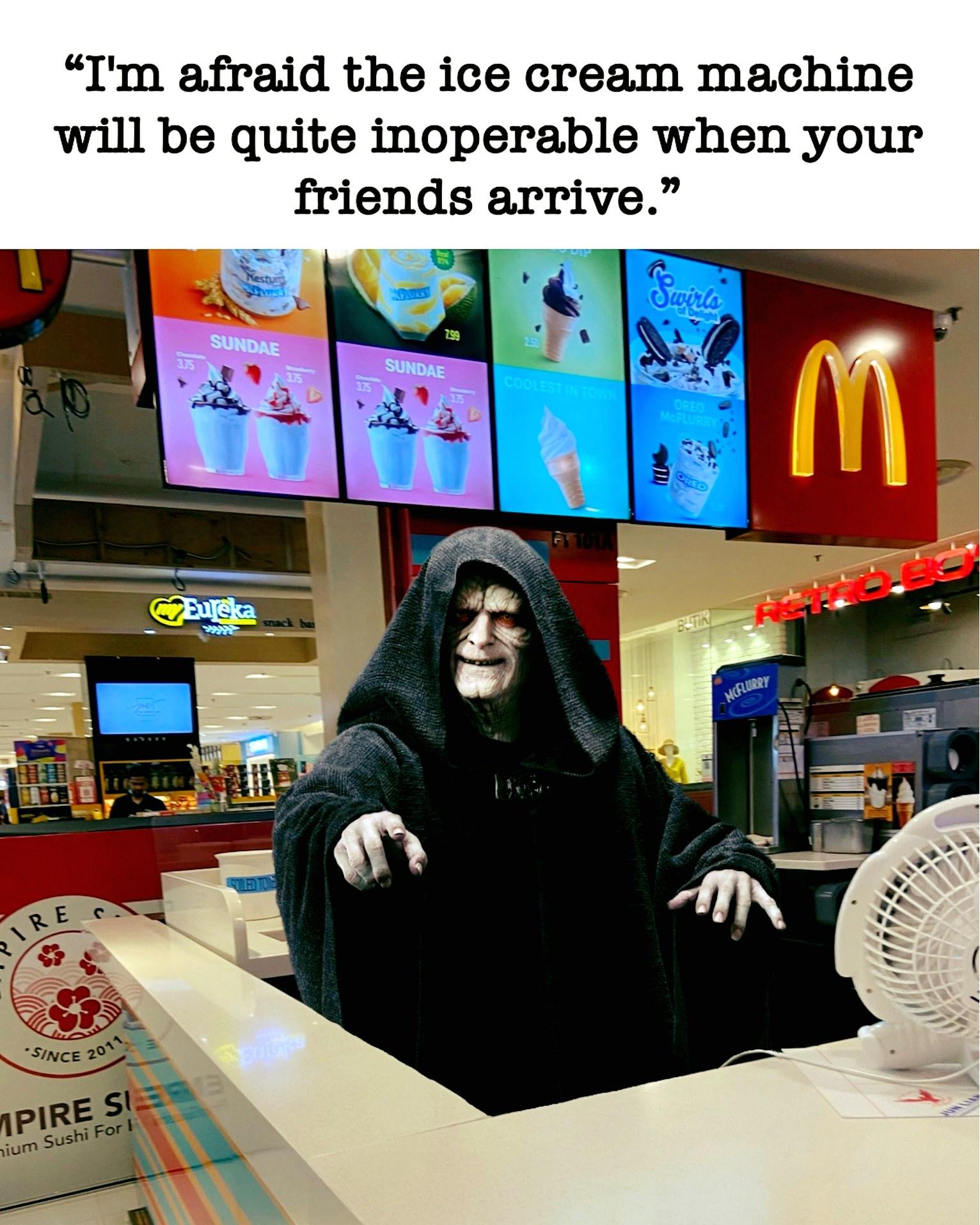 Im afraid the ice cream machine will be quite inoperable when your friends arrive