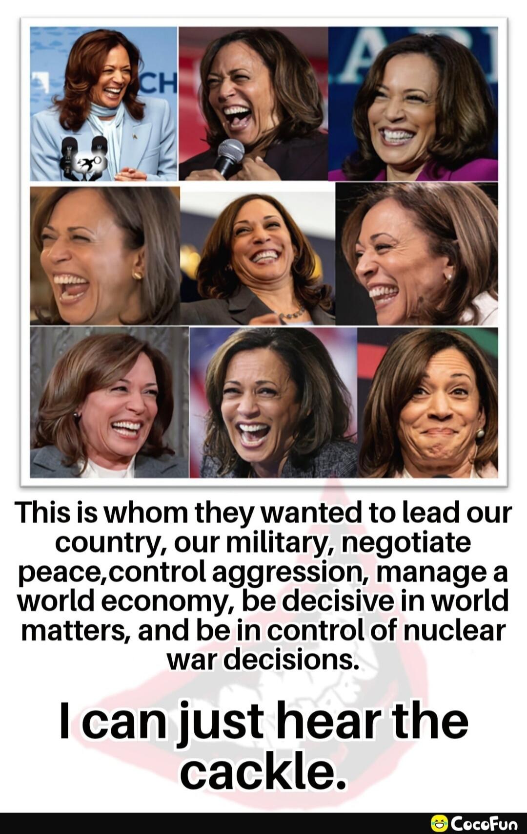 This is whom they wanted to lead our country, our military, negotiate peace, control aggression, manage a world economy, be decisive in world matters, and be in control of nuclear war decisions. I can just hear the cackle.