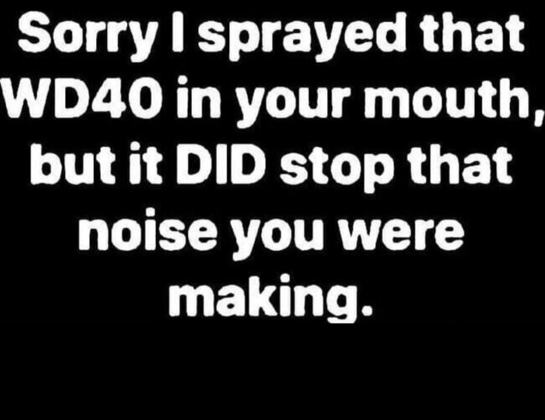 Sorry I sprayed that WD40 in your mouth, but it DID stop that noise you were making.