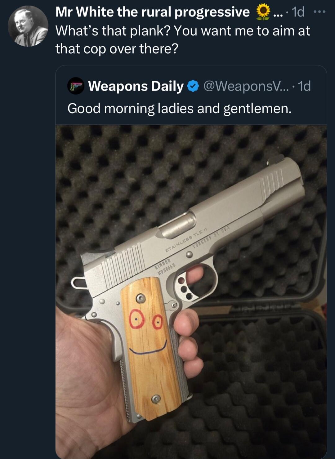 Mr White the rural progressive Q oAd e AER G EIe ELU AT IEL ERCETT F1 that cop over there 7 Weapons Daily WeaponsV 1d Good morning ladies and gentlemen