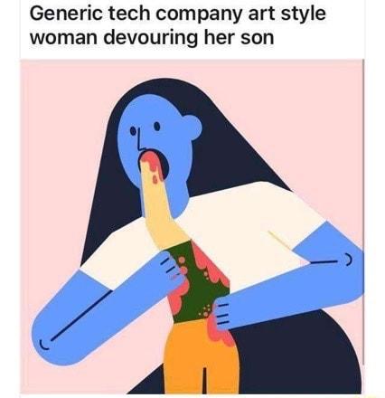 Generic tech company art style woman devouring her son