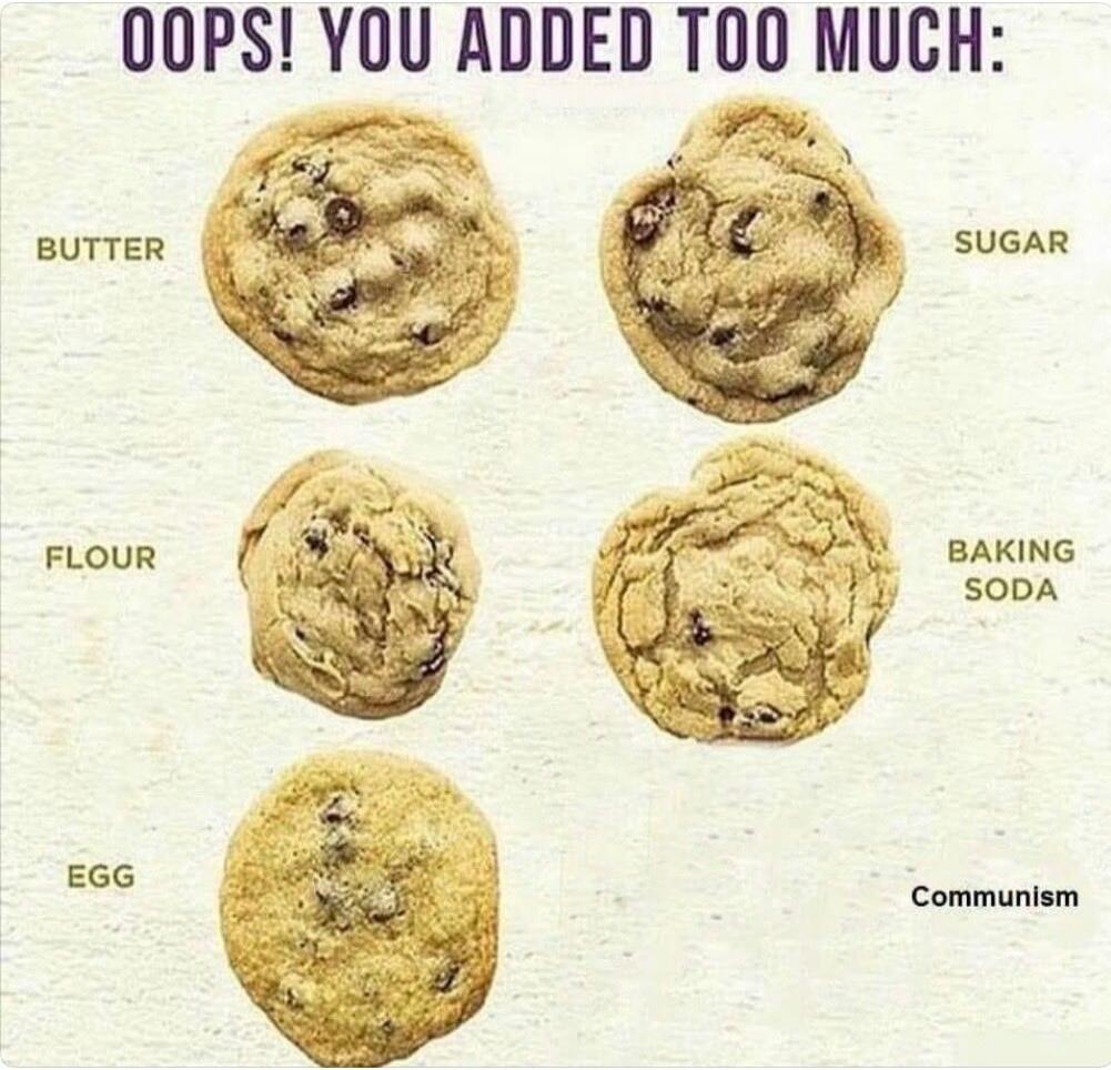 OOPS! YOU ADDED TOO MUCH: BUTTER, SUGAR, FLOUR, BAKING SODA, EGG, Communism