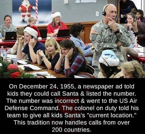 O1a W nITotTy 1o TT g2 M Re T WA ST ooV LT gTo R o o kids they could call Santa listed the number The number was incorrect went to the US Air o153 CIy TN ofeTy y T lo M Mo TR el eaTT el g e V1A ol My T LCETR RO TIVERET NI SRSETy NSl Ty 1 oot o s This tradition now handles calls from over 200 countries