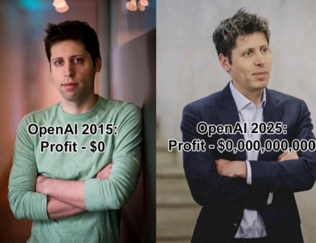 OpenAI 2015: Profit - $0
OpenAI 2025: Profit - $0,000,000,000