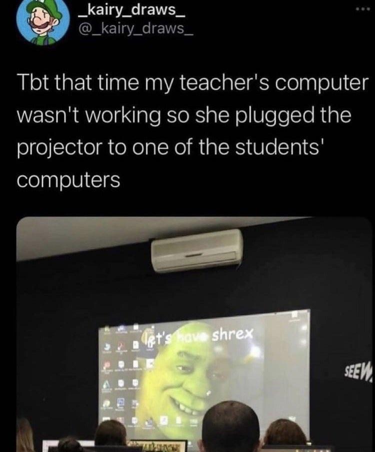 2 8 _kairy_draws_ _kairy_draws_ Tbt that time my teachers computer wasnt working so she plugged the projector to one of the students elnloNICTES