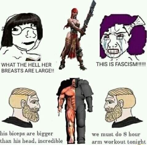 WHAT THE HELL HER BREASTS ARE LARGE his biceps are bigger than his head incredible we must do 8 hour arm workout tonight