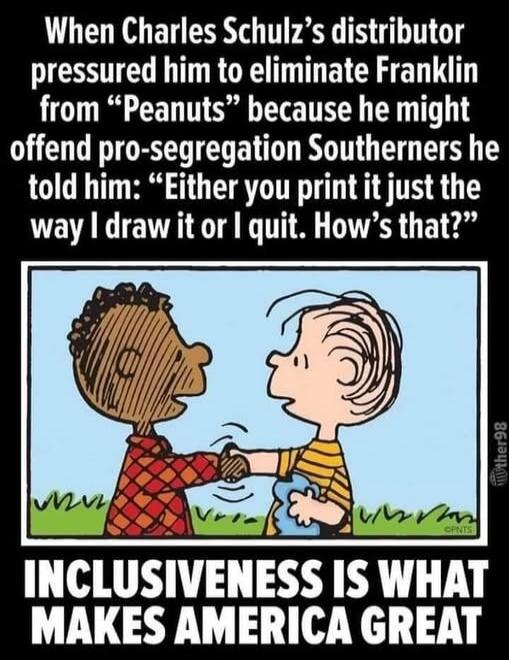 When Charles Schulz's distributor pressured him to eliminate Franklin from 