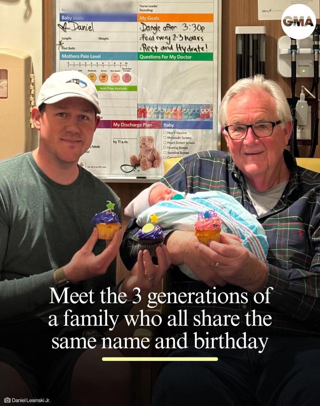 Y CERT S 3 generations of a family who all share the same name and birthday