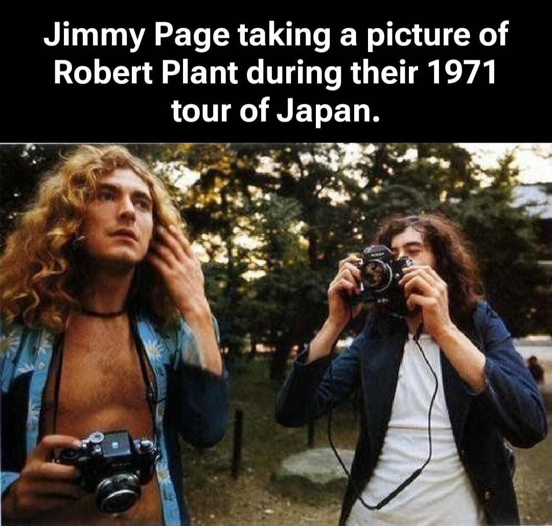Jimmy Page taking a picture of Robert Plant during their 1971 tour of Japan.