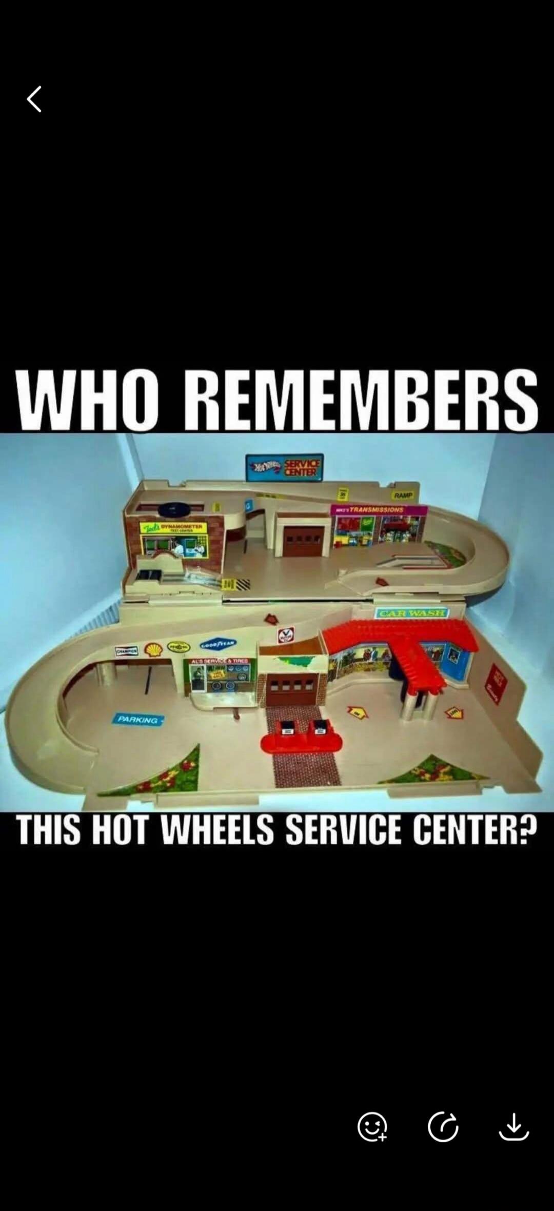 WHO REMEMBERS THIS HOT WHEELS SERVICE CENTER? Hot Wheels Service Center, Ramp, Transmissions, Car Wash, Parking, Goodyear, Shell, Champion, Jack's Dynamometer Test Center, Al's Service & Tires.