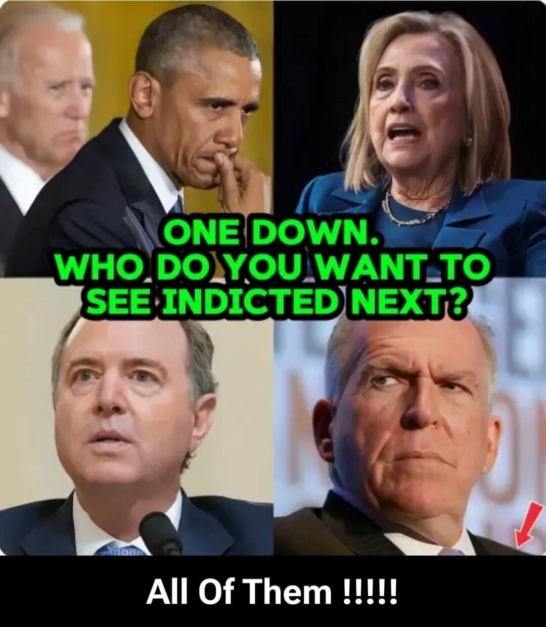 ONE DOWN. WHO DO YOU WANT TO SEE INDICTED NEXT? All Of Them !!!!!