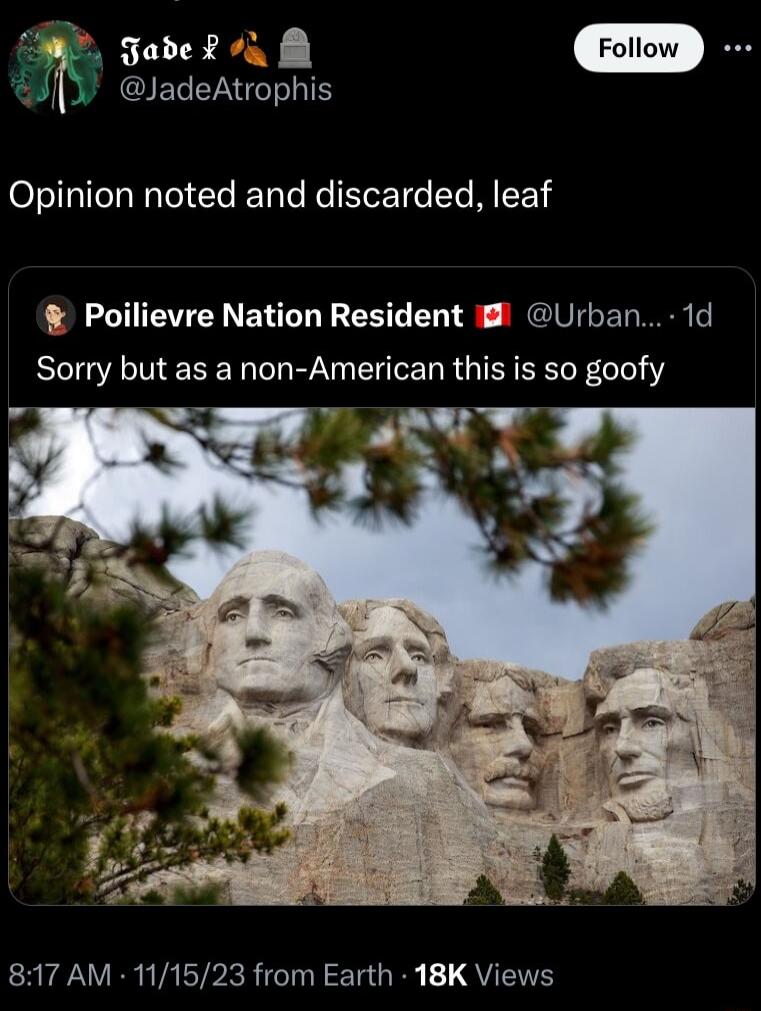 gavez i J JadeAtrophis Opinion noted and discarded leaf CREGEVENENIL ST N EGIVE R e Sorry but as a non American this is so goofy 817 AM 111523 from Earth 18K Views