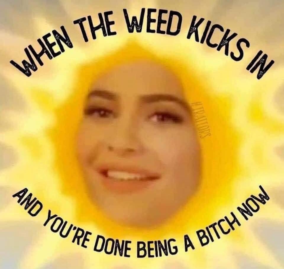 WHEN THE WEED KICKS IN AND YOU'RE DONE BEING A BITCH NOW