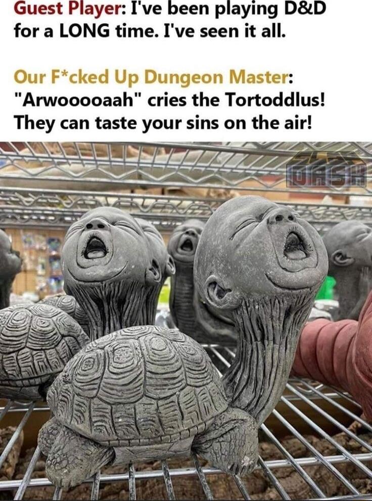 for a LONG time Ive seen it all Our Fcked Up Dungeon Master Arwooooaah cries the Tortoddlus They can taste your sins on the air
