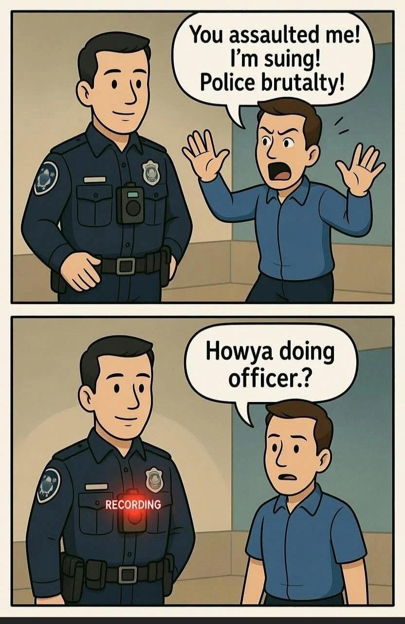 You assaulted me! I’m suing! Police brutality!
Howya doing officer..?
RECORDING