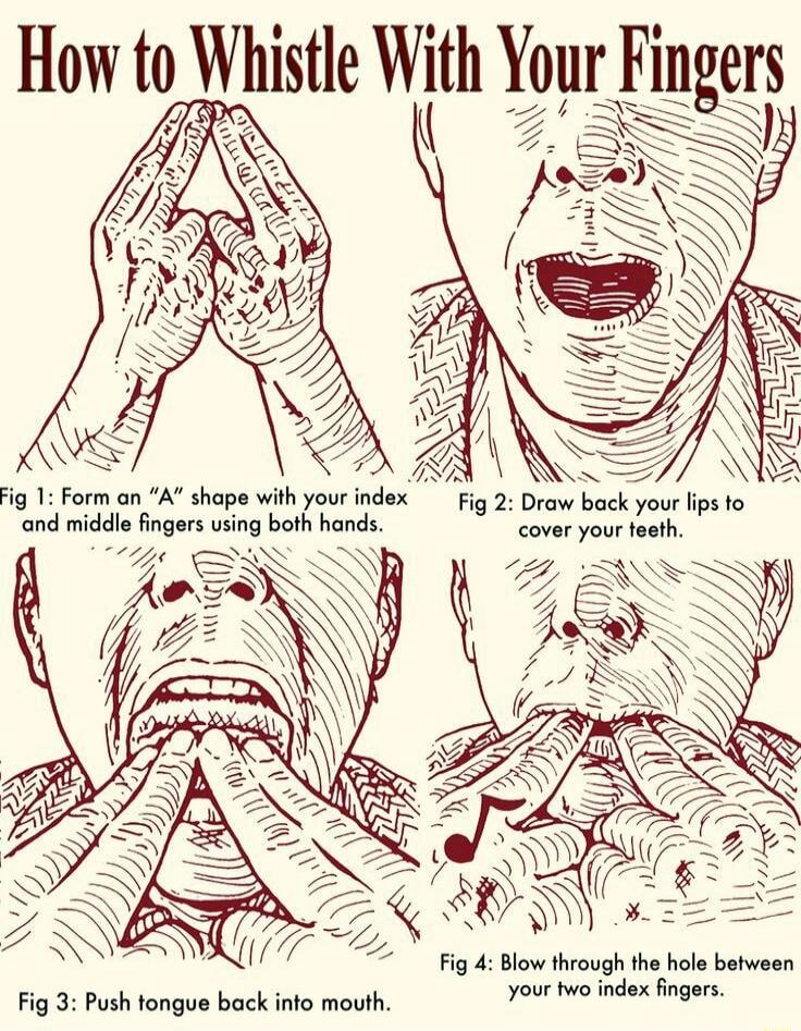 histle Wth r Fingers Fig 2 Draw back your ips cover your feeth Fig 4 Blow through the hole between Fig 3 Push fongue back info mouth SO
