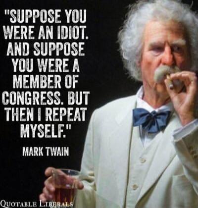 SUPPOSE YOU WERE AN IDIOT. AND SUPPOSE YOU WERE A MEMBER OF CONGRESS. BUT THEN I REPEAT MYSELF. MARK TWAIN. QUOTABLE LIBERALS.