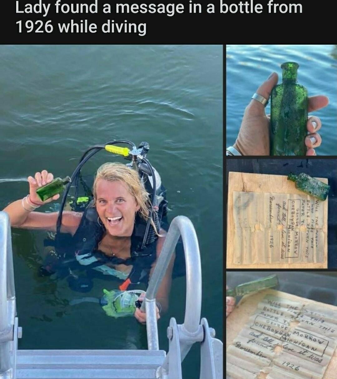 Lady found a message In a bottle from 1926 while diving S
