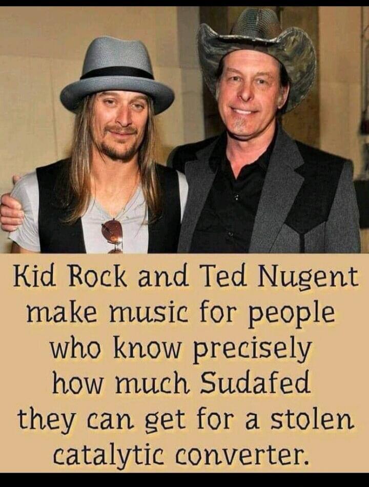 Kid Rock and Ted Nugent make music for people who know precisely how much Sudafed they can get for a stolen catalytic converter.