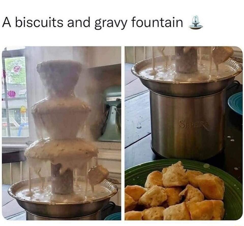 A biscuits and gravy fountain