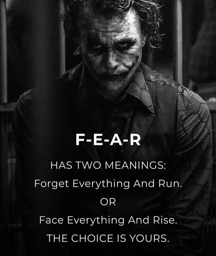ALPHA MINDSET F-E-A-R HAS TWO MEANINGS: Forget Everything And Run. OR Face Everything And Rise. THE CHOICE IS YOURS.