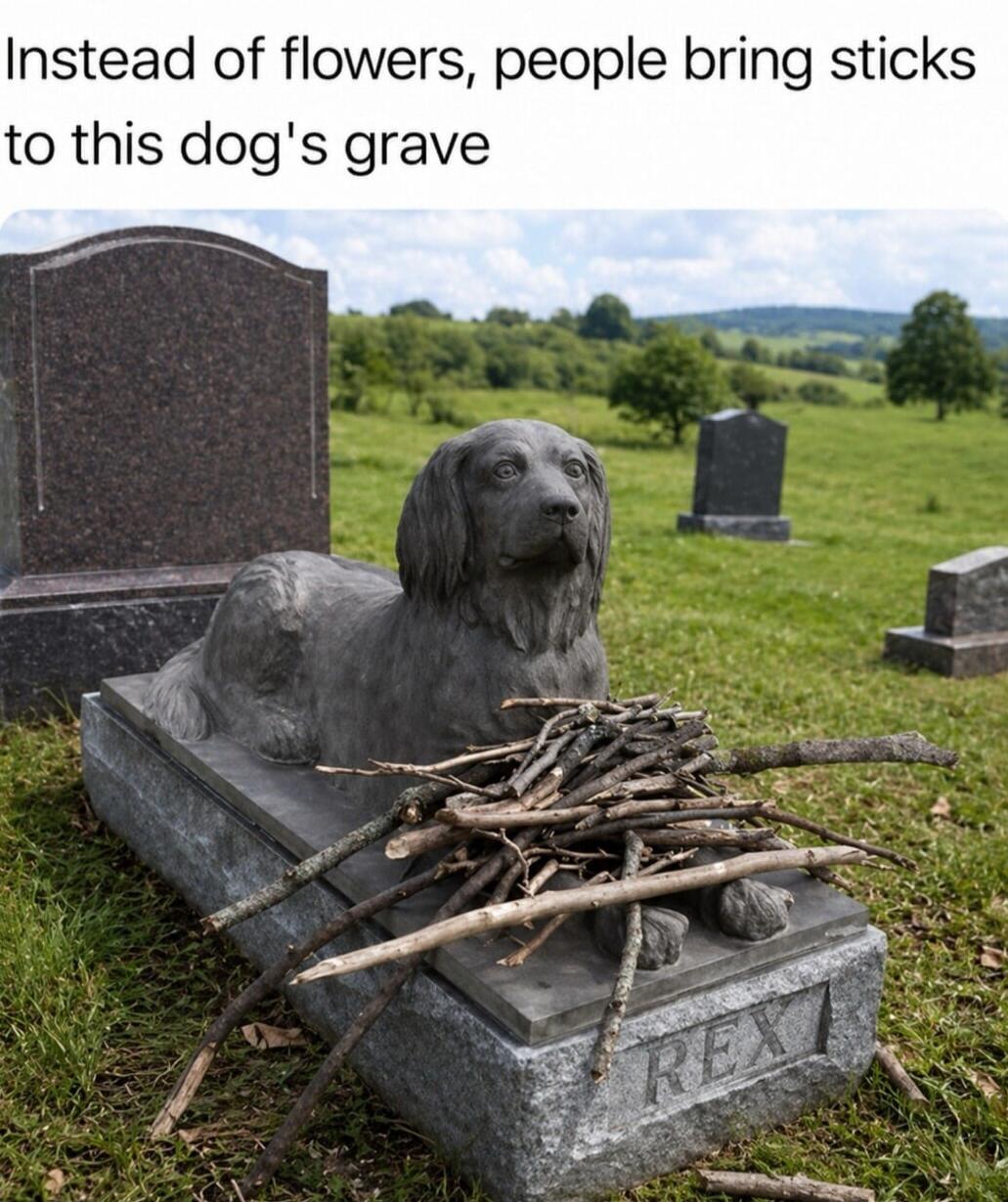 Instead of flowers, people bring sticks to this dog's grave REX