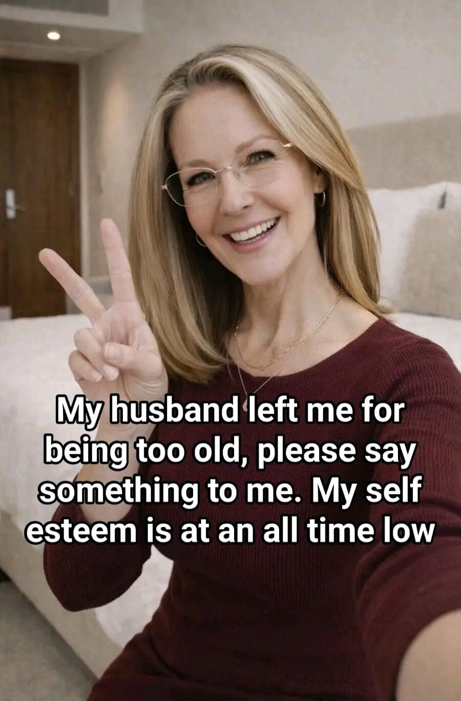 My husband left me for being too old, please say something to me. My self esteem is at an all time low