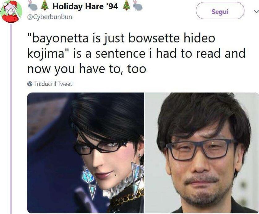 Holiday Hare 94 4 bayonetta is just bowsette hideo kojima is a sentence i had to read and now you have to too s