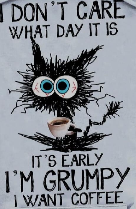 I DON'T CARE WHAT DAY IT IS IT'S EARLY I'M GRUMPY I WANT COFFEE