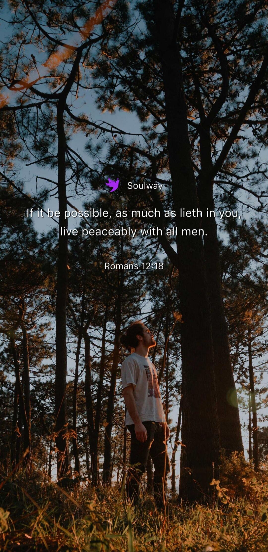 Soulway If it be possible, as much as lieth in you, live peaceably with all men. Romans 12:18