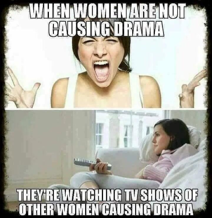 WHEN WOMEN ARE NOT CAUSING DRAMA THEY'RE WATCHING TV SHOWS OF OTHER WOMEN CAUSING DRAMA