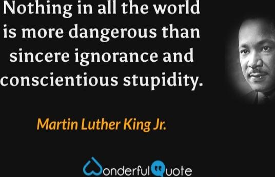 Nothing in all the world is more dangerous than sincere ignorance and conscientious stupidity. - Martin Luther King Jr.