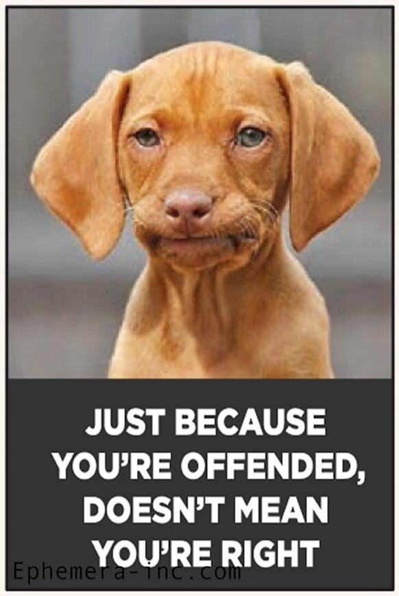 JUST BECAUSE YOU'RE OFFENDED, DOESN'T MEAN YOU'RE RIGHT Ephemera-Inc.com