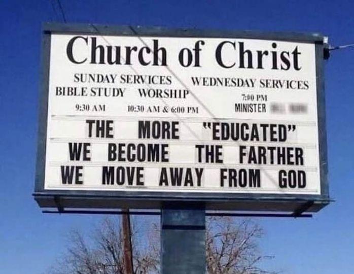 Church of Christ SUNDAY SERVICES WEDNESDAY SERVICES BIBLESTUDY WORSHIP v oy MINSTER 5 EDUGATED THE WORE WE BECONE THE FARTHER WE MOVE AWAY FROM 6D