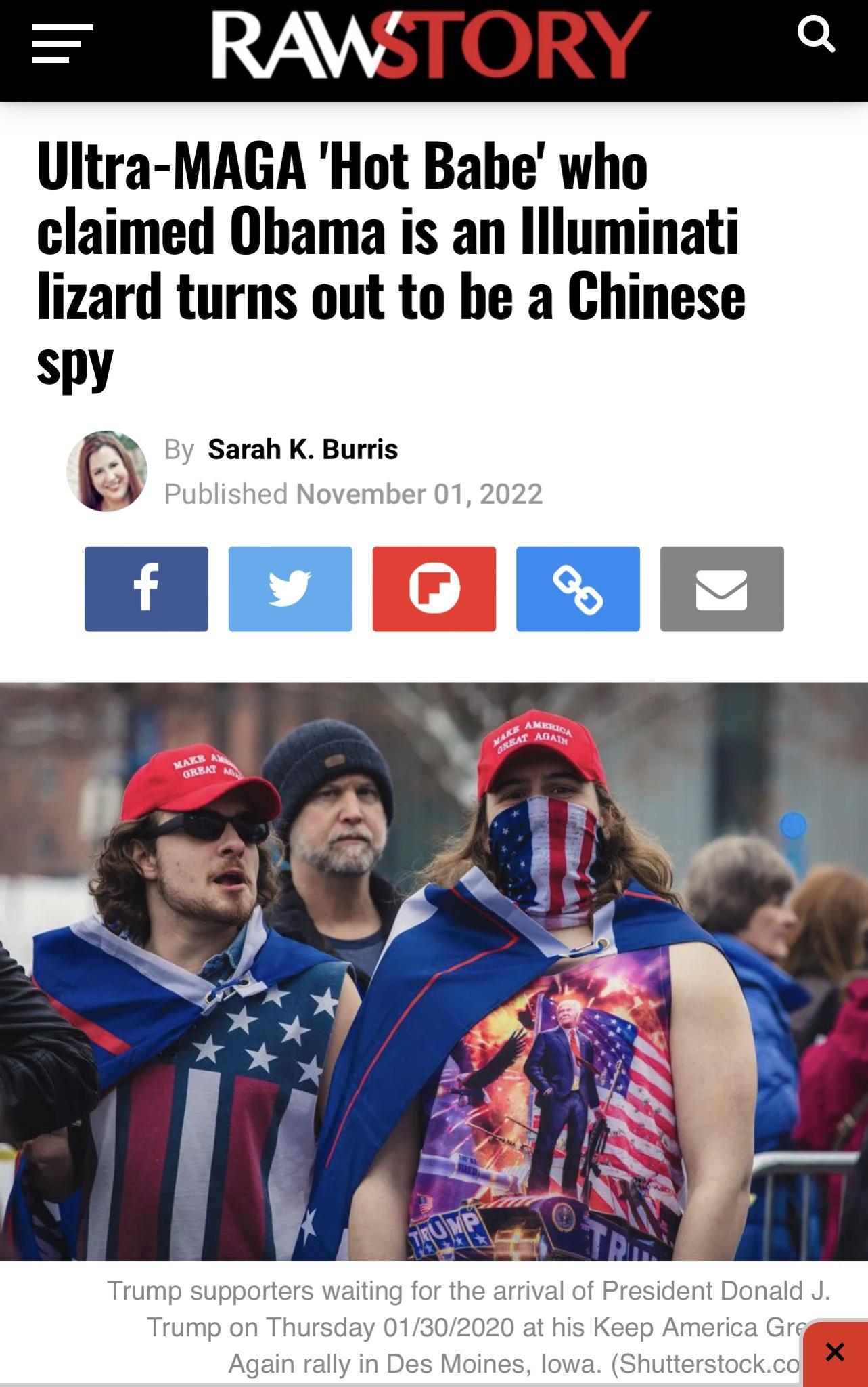 RAW Ultra MAGA Hot Babe who claimed Obama is an lluminati lizard turns out to be a Chinese spy Sarah K Burris