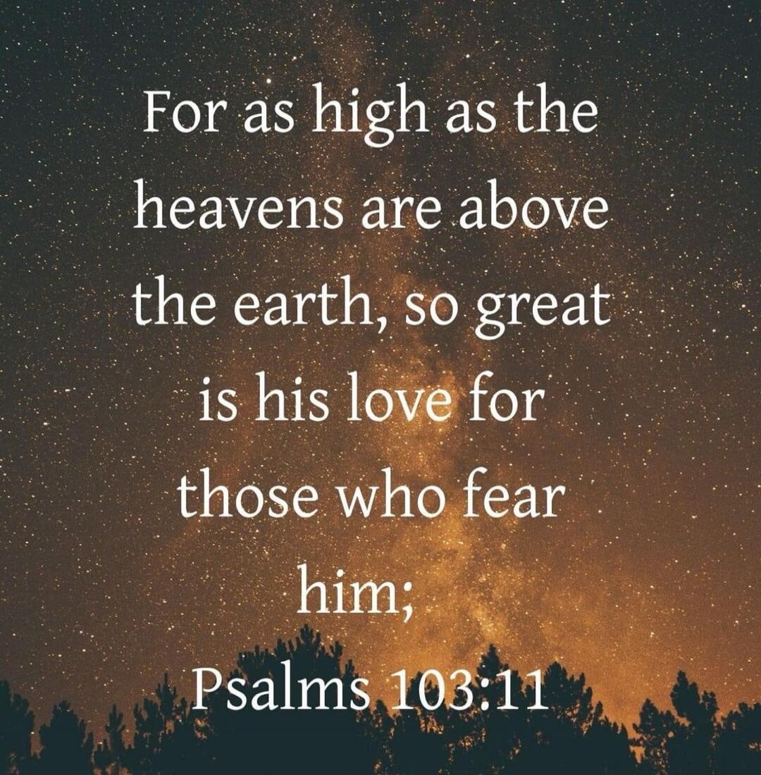 For as high as the heavens are above the earth, so great is his love for those who fear him; Psalms 103:11