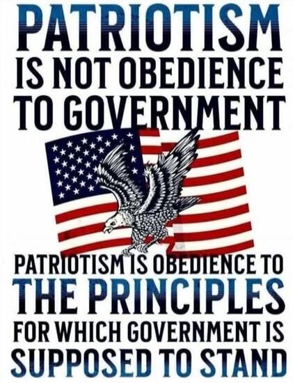 PATRIOTISM IS NOT OBEDIENCE TO GOVERNMENT. PATRIOTISM IS OBEDIENCE TO THE PRINCIPLES FOR WHICH GOVERNMENT IS SUPPOSED TO STAND.