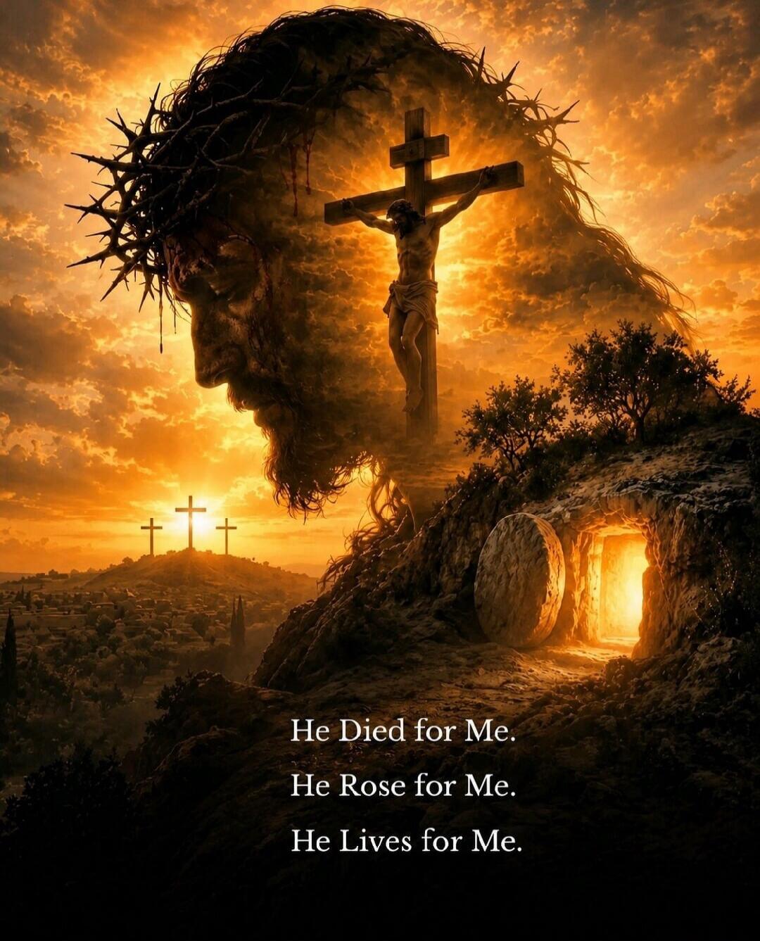 He Died for Me. He Rose for Me. He Lives for Me.