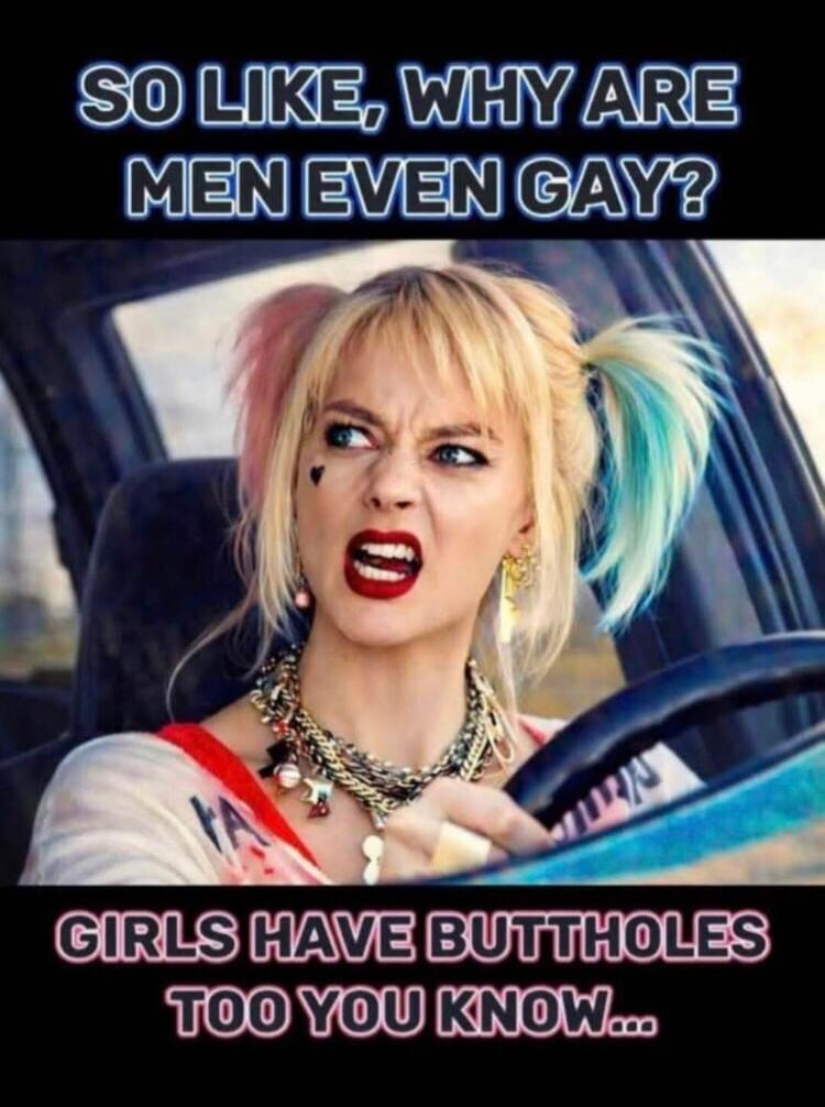 SO LIKE, WHY ARE MEN EVEN GAY? GIRLS HAVE BUTTHOLES TOO YOU KNOW...