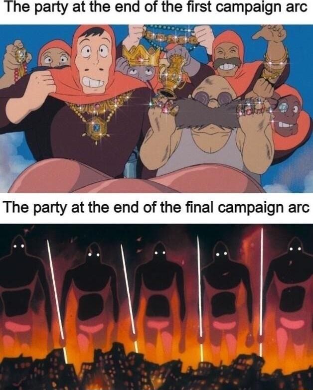 The party at the end of the first campaign arc The party at the end of the final campaign arc
