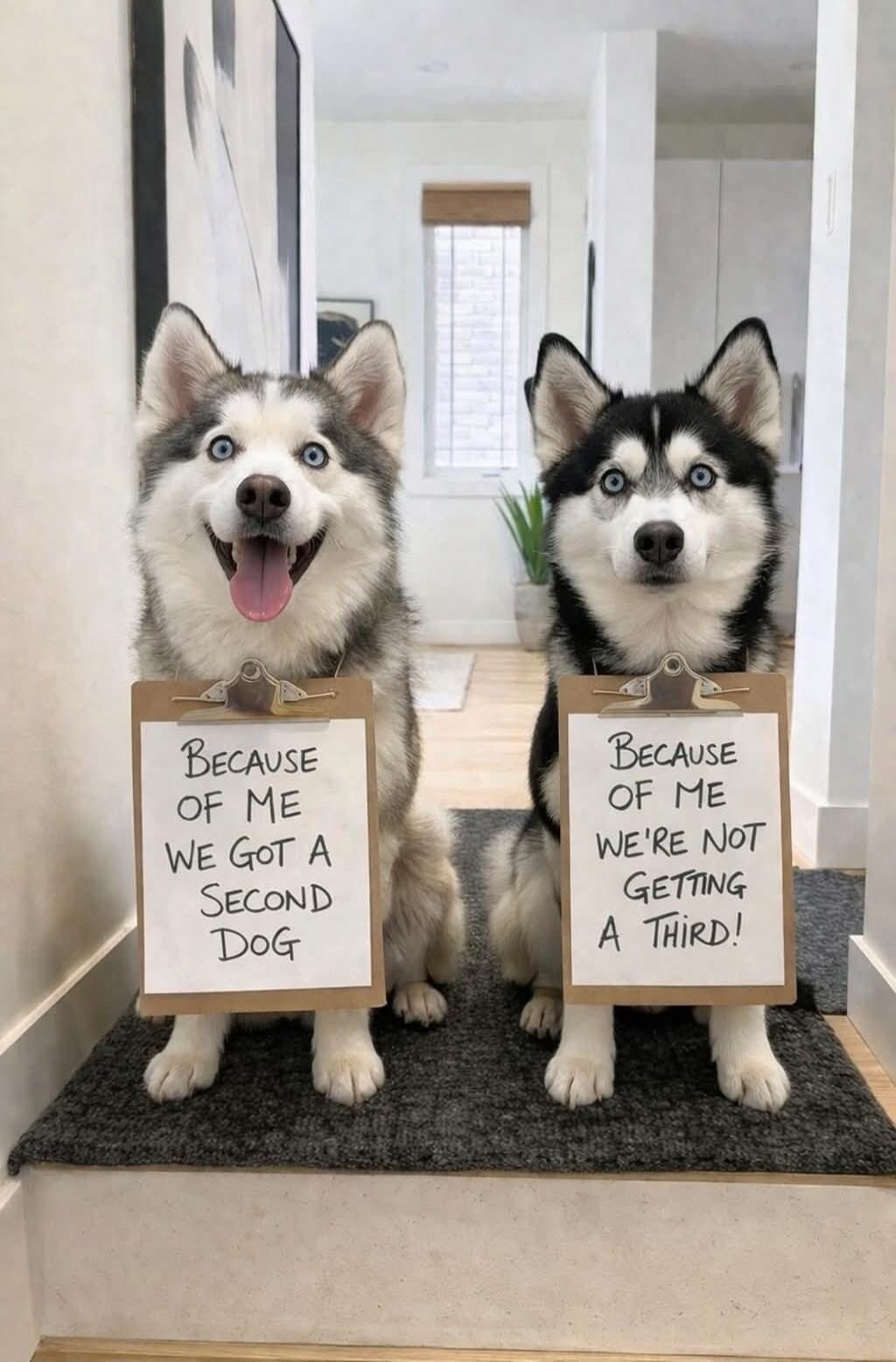 BECAUSE OF ME WE GOT A SECOND DOG BECAUSE OF ME WE'RE NOT GETTING A THIRD!