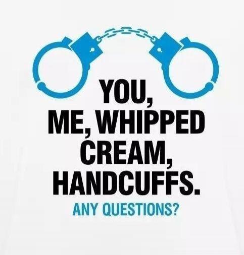 YOU, ME, WHIPPED CREAM, HANDCUFFS. ANY QUESTIONS?
