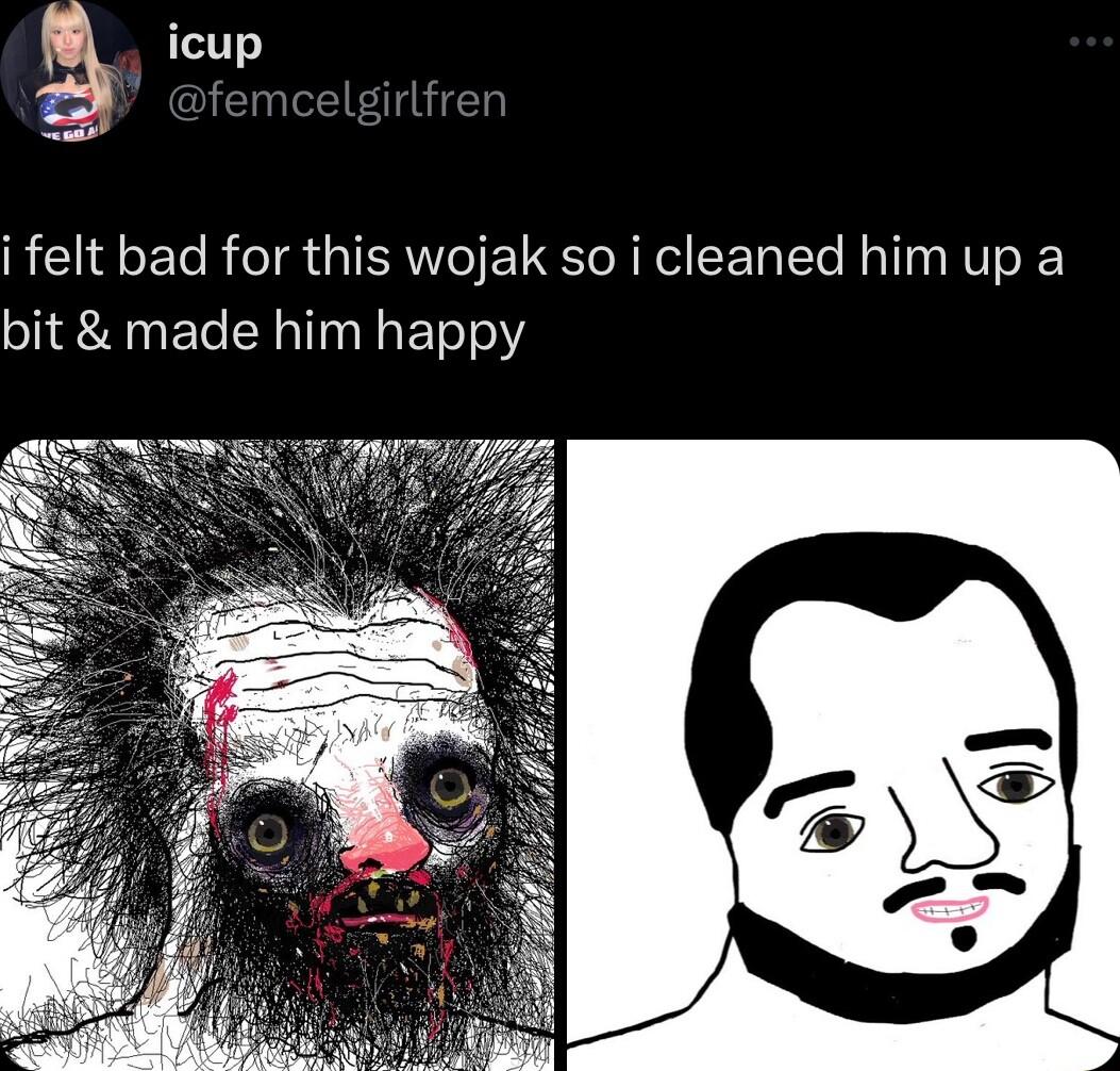 i felt bad for this wojak so i cleaned him up a bit made him happy