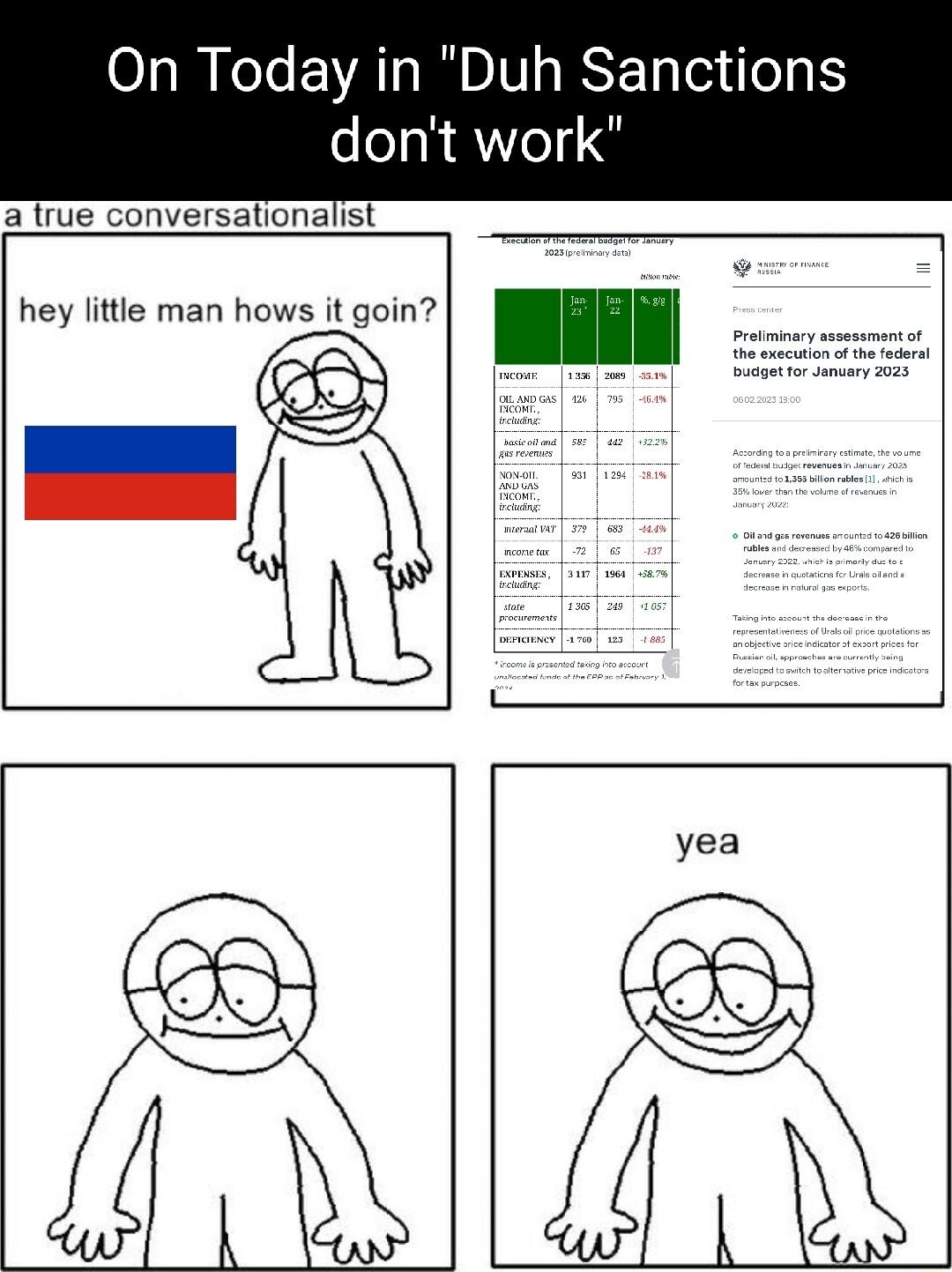 On Today in Duh Sanctions dont work a lrue conversationalist hey lttle man hows it goin L yea